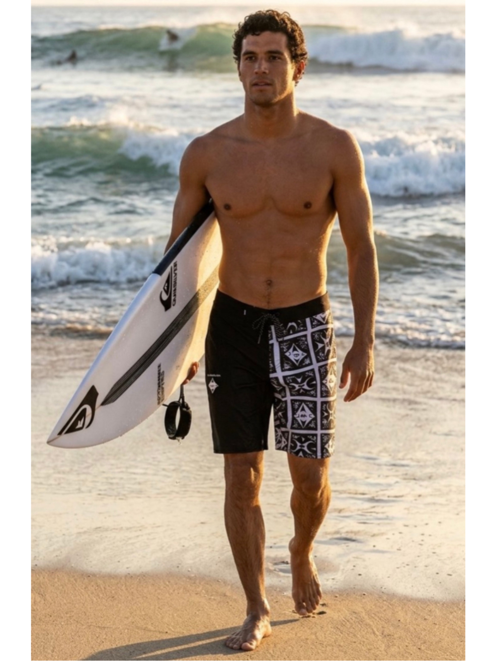 Men’s Quiksilver Highline Board Shorts size 31 Small Black White Geometric Swim